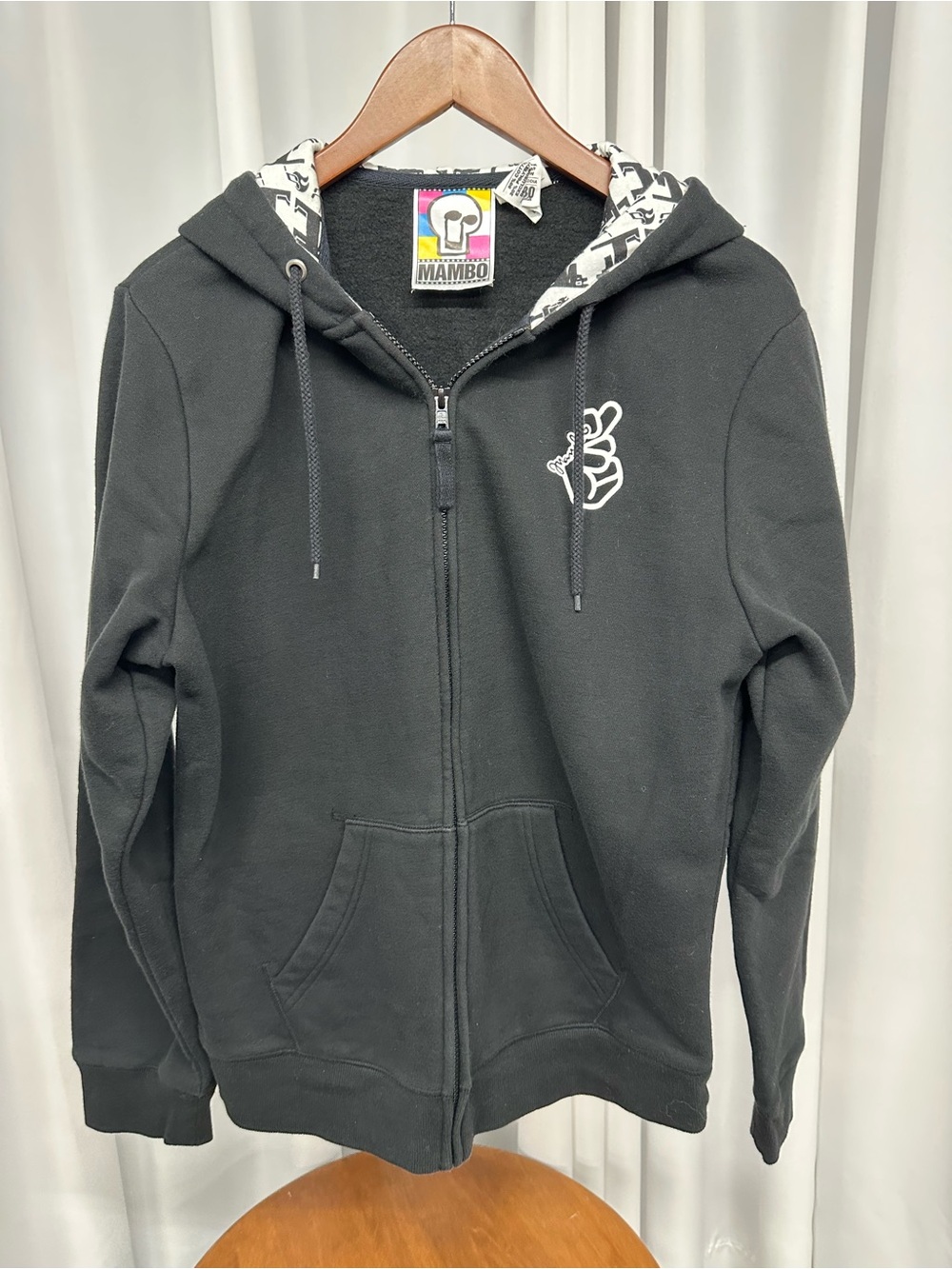 Mambo Men's Black Zip Hoodie with Script Logo large